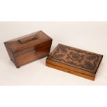 A tea caddy, 27cm wide and a paint box,