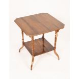 An Edwardian mahogany square table with canted corners,