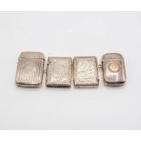 Four silver vesta cases including one Chester 1900 and another Cornelius Saunders & Frank Shepherd,