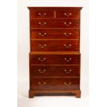 A George III mahogany tallboy chest with dentil cornice,