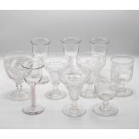 A set of four 18th Century style wine glasses with opaque twist stems,