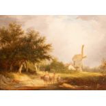 Follower of Henry John Boddington/Woman on a Donkey/children and a windmill beyond/oil on board,