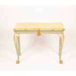 A faux marble top table with gadroon border on cabriole legs, with ball and claw feet,