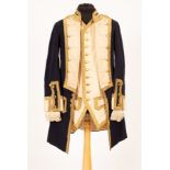 A Naval Captains full-dress jacket and waistcoat, the wool and linen jacket with brass buttons,