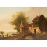 Dutch School, early 19th Century/Buildings by a Bridge/oil on panel, 24cm x 32.