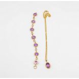 An amethyst pendant on chain and an amethyst bracelet, both set in 9ct gold,