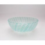 A Venini Zanfirico bowl of turquoise and white canes, 25cm diameter,