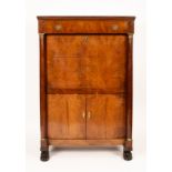 An early 19th Century mahogany escritoire with fitted interior and a brass mounted column to the