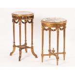 A Louis XVI style marble and gilded jardinière stand with cane platform,