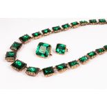 A 19th Century gilt metal and green paste riviere necklace,