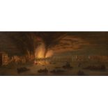 English School, late 17th Century/The Burning of London Bridge, 1632/oil on canvas, 45.