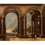 Viviano Codazzi (1603-1672)/An Architectural Capriccio/a Mediterranean coastal view beyond/oil on
