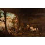 Follower of Philips Wouwerman (1619-1668)/Hunting Party at the Farrier/bears monogram lower