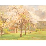Donald Henry Floyd (1892-1965)/Trees in Blossom by the River Wye/oil on canvas,