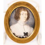 John Hoskins (circa 1590-1665)/Portrait Miniature of a Lady/wearing pearl earrings and a lace