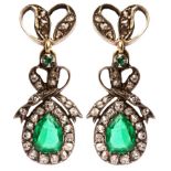 A pair of early 19th Century diamond and emerald earrings,
