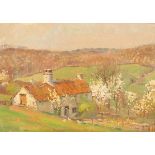 Donald Henry Floyd (1892-1965)/Landscape with Cottage and Trees in Blossom/oil on canvas, 25cm x 35.
