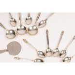 A set of nine Danish sterling silver teaspoons, Georg Jensen, acorn pattern, marked to reverse,