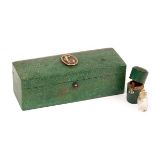 A George III shagreen trinket box, the rectangular cover centred by a shell cameo, 10.5cm wide x 3.