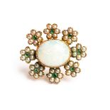 A 19th Century opal and half-pearl cluster brooch,