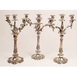 A set of three early Victorian silver table candelabra, Benjamin Smith, London 1847,