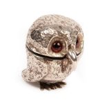 A Victorian novelty silver mustard pot modelled as an owl, Charles Thomas Fox & George Fox,