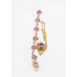 An amethyst pendant on chain and an amethyst bracelet, both set in 9ct gold,