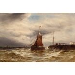 Gustave de Breanski/Fishing Boats in Stormy Seas off Dover Harbour/signed/oil on canvas, 39.