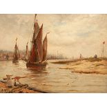 Gustave de Breanski/Fishing Boats off a Sandy Bank/Fishing Boats being Towed out of Harbour/a