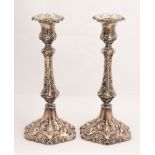 A pair of silver plated candlesticks, R&J Slack, Strand,