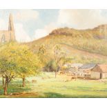 Donald Henry Floyd (1892-1965)/Livestock Grazing by Tintern Abbey/oil on canvas,
