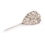 An early 20th Century diamond and pearl jabot pin,