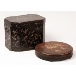 A 19th Century Chinese black lacquer box of rectangular shape with canted corners,