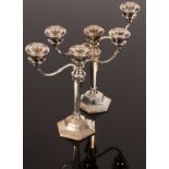 A pair of modern silver two-branch, three-light table candelabra, S & M, Birmingham 1970,