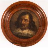 Circle of Gonzales Coques (1614/18-1684)/Portrait miniature of a Gentleman/bust length/tondo/oil on