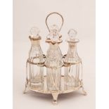 A George III silver and cut glass cruet stand, Robert, David & Samuel Hennell, London 1802,