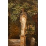 French School, 19th Century/Statue in Forest Landscape/oil on paper, 28cm x 22.