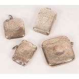 Four silver vesta cases, late 19th/early 20th Century, all with engraved decoration,