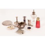 A quantity of silver plate to include a French silver plate and blue glass candlestick holder and