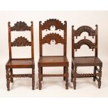 Three carved oak Yorkshire chairs,