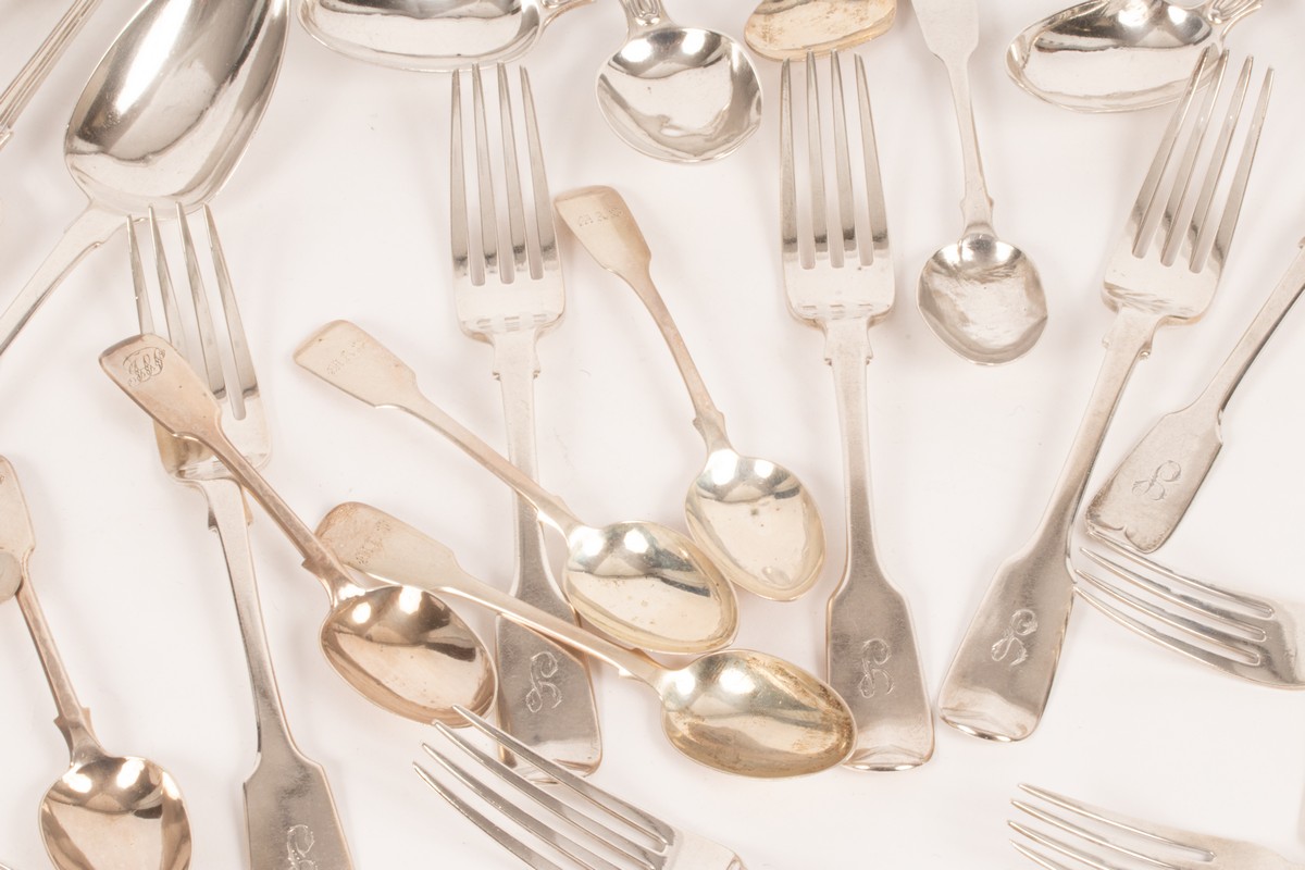 A matched set of 19th Century silver flatware, various dates and makers,