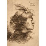 Giovanni Benedetto Castiglione (1609-1664)/Orient Head/in profile facing right and wearing a