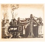 Celia Crosley Bell/At the Round House/signed and inscribed/woodblock, 18cm x 21cm,