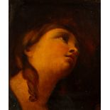 19th Century/Portrait of a Lady Looking Up/circa 1850/oil on board, 29.25cm x 25.