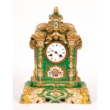 A mid-19th Century Paris porcelain green ground clock and stand,