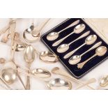 Various silver spoons to include a set of five Victorian tea spoons, John James Whiting,