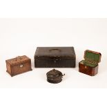 A George III walnut and inlaid tea caddy, together with a burr yew tea caddy with a bone escutcheon,