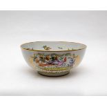 A Samson bowl, the exterior with reserves of birds, the interior with floral sprays and bouquets,