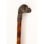 A cane walking stick, the spelter finial in the form of a boxer's head,