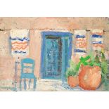 Barbara Dorf (1933-2016)/Greek Cottage/oil on canvas mounted on board, 12.5cm x 18.